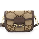 GUCCI 〔グッチ ホースビット 1955〕ミニ ショルダーバッグ ジャンボGGキャンバス 658574 ブラウン ベージュ 【中古】Sランク
