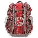 グッチ GUCCI インターロッキングG付き ハウンドトゥース&ストライプ バックパック リュックサック 625939 レッド 【中古】Aランク(4)