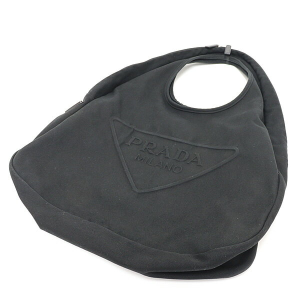 Rakuten - PRADA プラダ キャンバス ホーボーバッグ ショルダーバッグ ブラック 2VY005 エンボスロゴ 【中古】