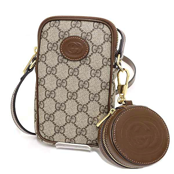 Rakuten - グッチ GUCCI インターロッキングG ミニショルダーバッグ GGスプリーム キャンバス レザー 700959 ベージュ ブラウン 【中古】Aランク