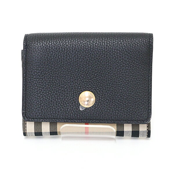 Rakuten - Burberry バーバリー 三つ折り財布 バーバリーチェック ブラック ベージュ系 レザー Sランク【中古】