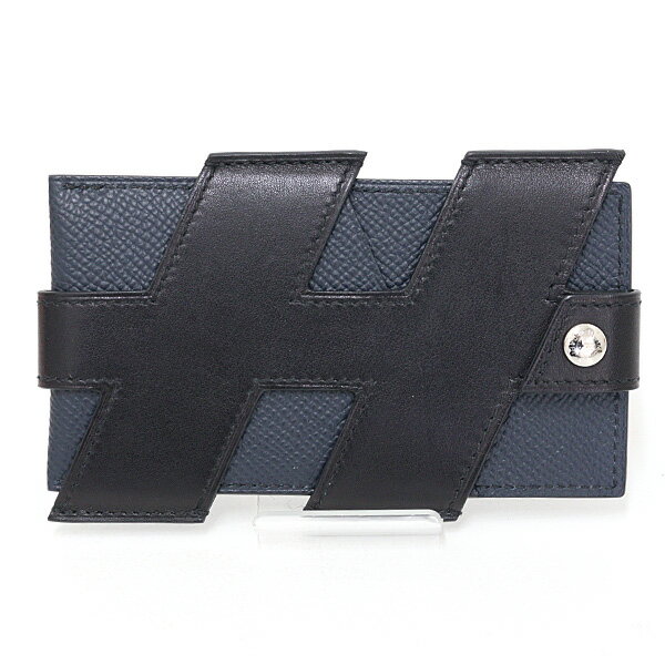 エルメス MOTEL sunset レザー ブルー シルバー金具 ネームタグ Hermes Sunset Motel Luggage Tag or Charm Blue Indigo Black and