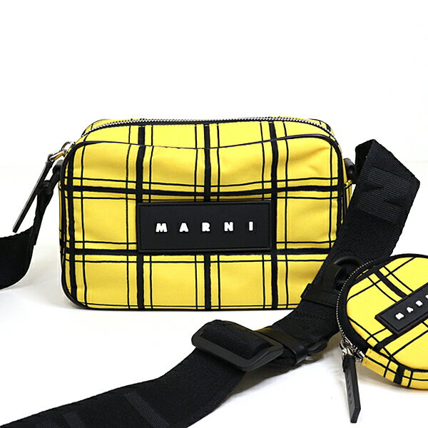 Rakuten - MARNI マルニ チェック PUFF カメラバッグ イエロー ブラック 斜め掛け クロスボディ ミニポーチ付【中古】Sランク