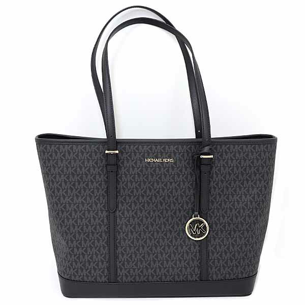 Rakuten - MICHAEL KORS マイケルコース JET SET TRAVEL トップジップ トート ラージ MKシグネチャー 35T0GTVT3V ブラック 【中古】Sランク