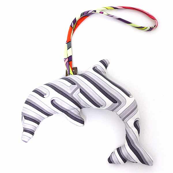 エルメス HERMES プティアッシュ チャーム イルカ ドルフィン シルク グレー マルチカラー 【中古】Sラ..