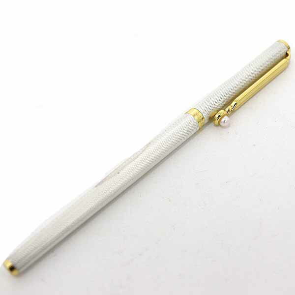 ミキモト MIKIMOTO パール付き ボールペン 一粒 真珠 ゴールド シルバー 黒インク 【中古】Aランク