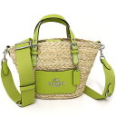 コーチ COACH スモール トート 2WAY かごバッグ ショルダーバッグ レザー ストロー CJ519 SVVRT/キーライム 【中古】Sランク