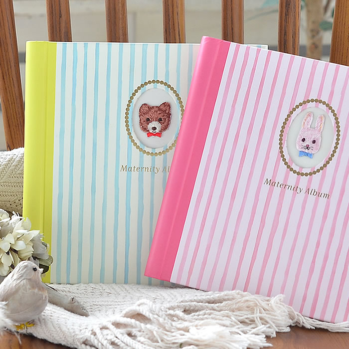 【12月1日はポイント最大10倍祭♪】マタニティアルバム アニマル刺繍 エコー写真 超音波 ベビーアルバム デコレーションシール リング綴じ ポケットアルバム ...