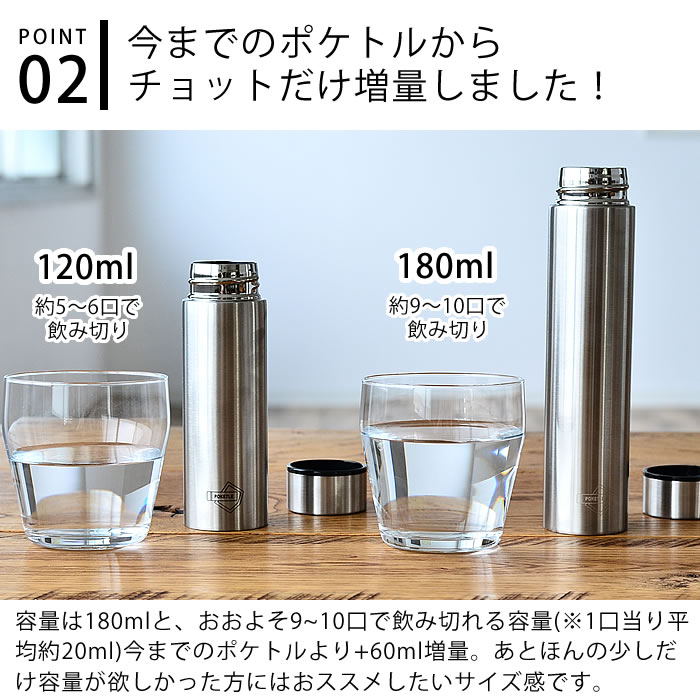 マグボトル ステンレス　ポケトル+6 180ml 保温 保冷 真空二重構造 広口タイプ 直飲み ダイレクトボトル ミニサイズ ハンディサイズ コンパクト スリム ボトル 水筒 マイボトル タンブラー POKETLE ポケトル