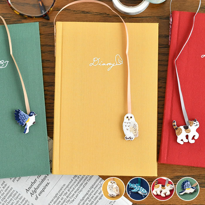 【12月1日はポイント最大10倍祭♪】ミドリ 日記 刺繍しおり付 日記帳 1年日記 日記帳 かわいい しおり付 おしゃれ デザイン ネコ 成長記録 フクロウ 記...