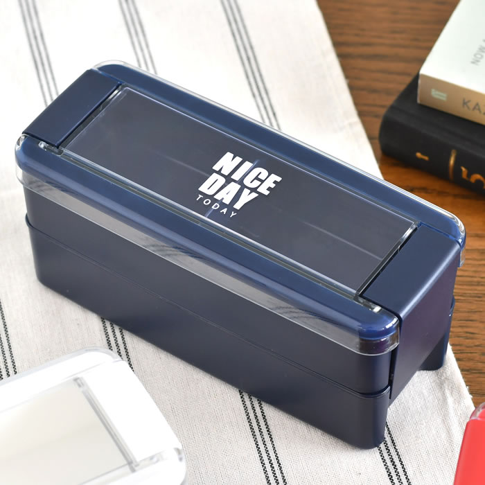 【1月15日はポイント最大10倍祭♪】イージーケアランチボックス 2段 箸付き 680ml 弁当箱 2段 弁当箱 大人 レッド おしゃれ 女子 680 抗菌 洗いやすい シンプル パッキン一体型 男子 ホワイト ネイビー 箸付き スリム 防汚