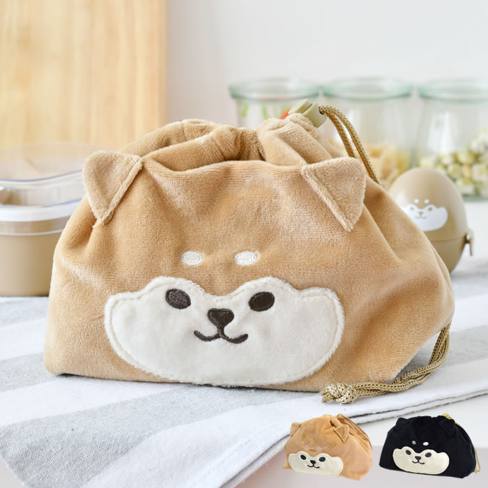 乐天商城 - ランチバッグ ランチ巾着 お弁当袋 サブヒロモリ ムームーフレンズ フェイス巾着 かわいい 遠足 ストッパー付き 片引き 女子 学生 ランチ袋 黒柴 大人 柴犬 弁当袋 茶柴 子供