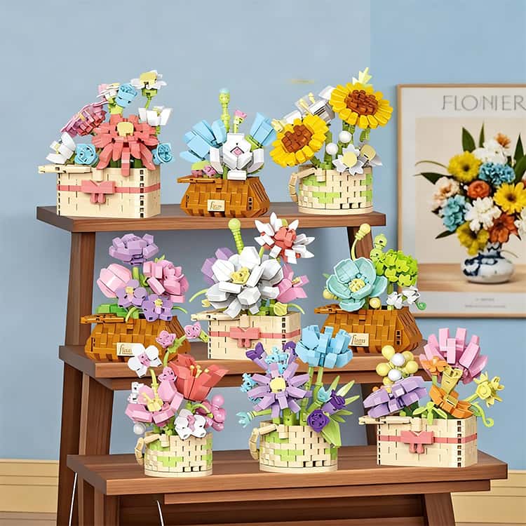 かえで屋のプレゼント 9点セット パズル 工作 お花 フラワー 積み木 知育玩具 組み立て おもちゃ おもちゃ 作る DIY 夏休み ブロック 冬休み 知育玩具 図工 ブロック 小学生 かわいい ディスプレイ インテリア カラフル 置物 母の日 ギフト｜アングル2