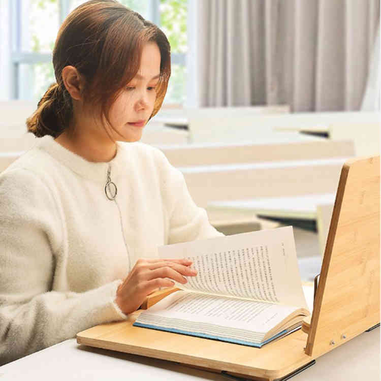 2段 ブックスタンド 読書台 ブックスタンド 竹製 子供用 6段階角度調節 アーム付 ...