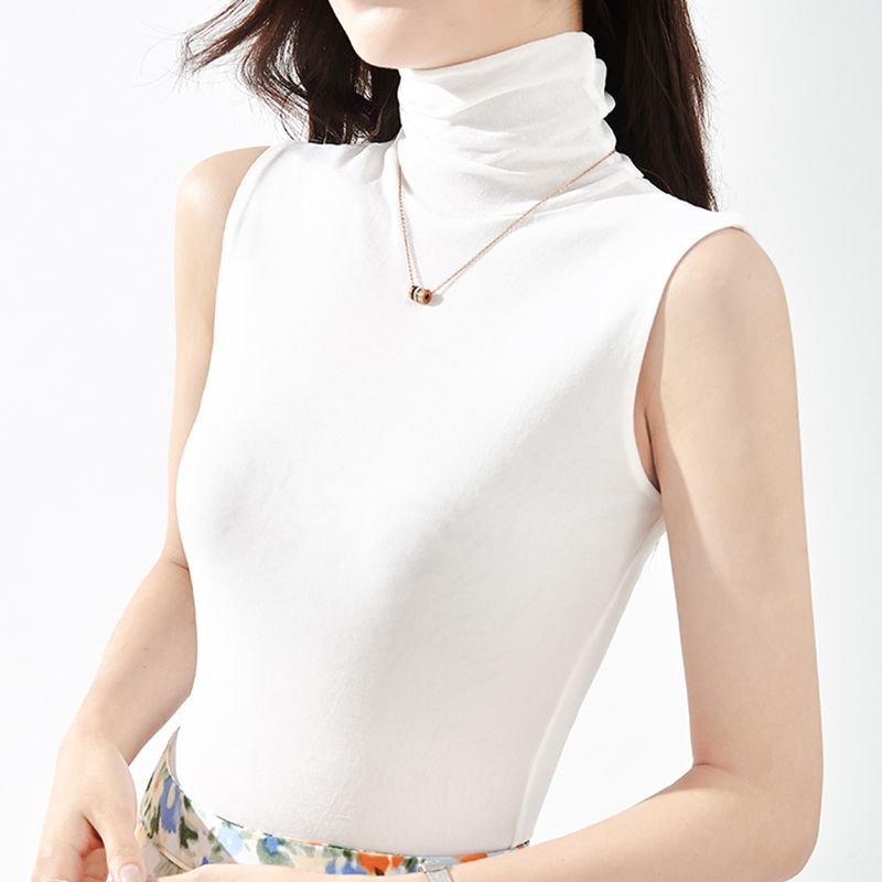 Rakuten - 送料無料 タートルネック ノースリーブ tシャツ レディース タンクトップ ハイネック 無地 薄手 インナー トップス カットソー 春夏 涼しい ボトルネック