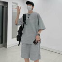 上下セット セットアップ Tシャツ ハーフパンツ ショートパンツ 半袖 メンズ 夏 ルームウェア 部屋着 パジャマ ゆったり 快適 無地 薄手 夏用 サマー おしゃれ