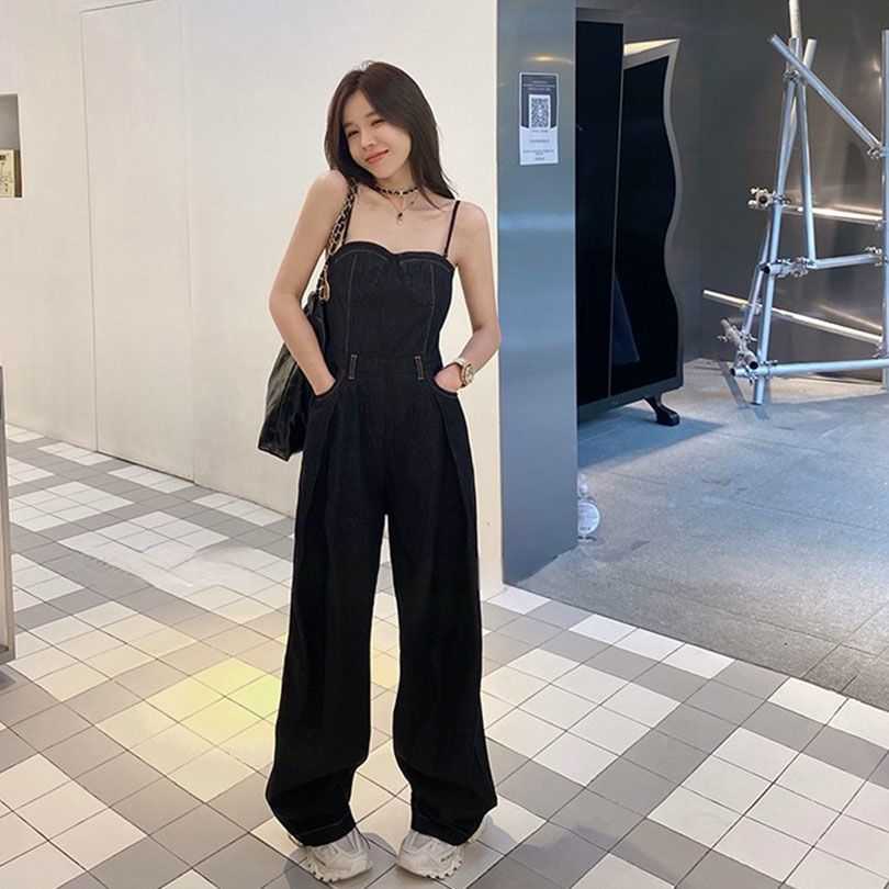 キャミサロペット 春夏 パンツ レディース ワイドパンツ 韓国風 オールインワン デニムサロペット 細い肩紐 キャミソール 上品 きれいめ オフィス 仕事 着痩せ 大きいサイズ カジュアル ゆったり ロング おしゃれ 体型カバー