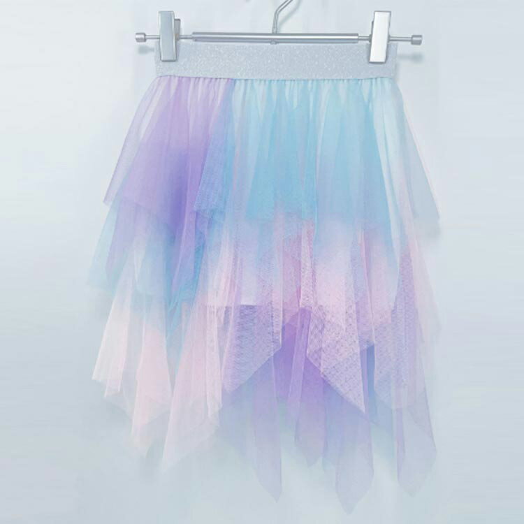 チュールスカート グラデーション アシンメトリー チュチュ スカート カラフル ティアードスカート 女の子 裏地付き ウエストゴム スカート 子供スカート かわいい おしゃれ 100cm 110cm 120cm 130cm 140cm 150cm 160cm