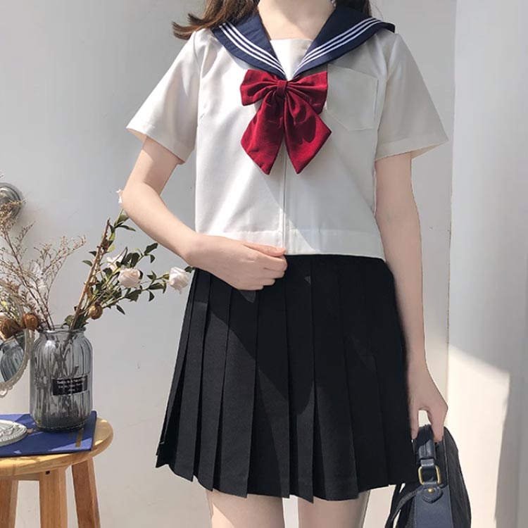セーラー服 半袖 4点セット セットアップ レディース 学生制服 上下セット 蝶ネクタイ付き ミディ ショート プリーツスカート 靴下 スクール制服 春 夏 カジュアル jk 女子高校生 ギャル系 おしゃれ かわいい S M L XL 2XL 2