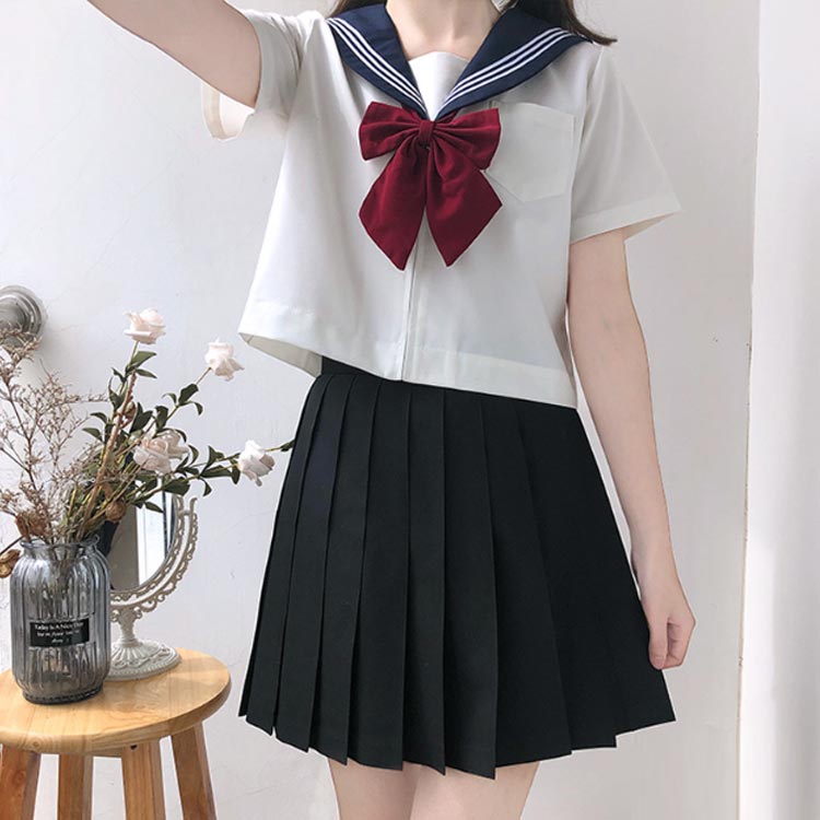 セーラー服 半袖 4点セット セットアップ レディース 学生制服 上下セット 蝶ネクタイ付き ミディ ショート プリーツスカート 靴下 スクール制服 春 夏 カジュアル jk 女子高校生 ギャル系 おしゃれ かわいい S M L XL 2XL 3