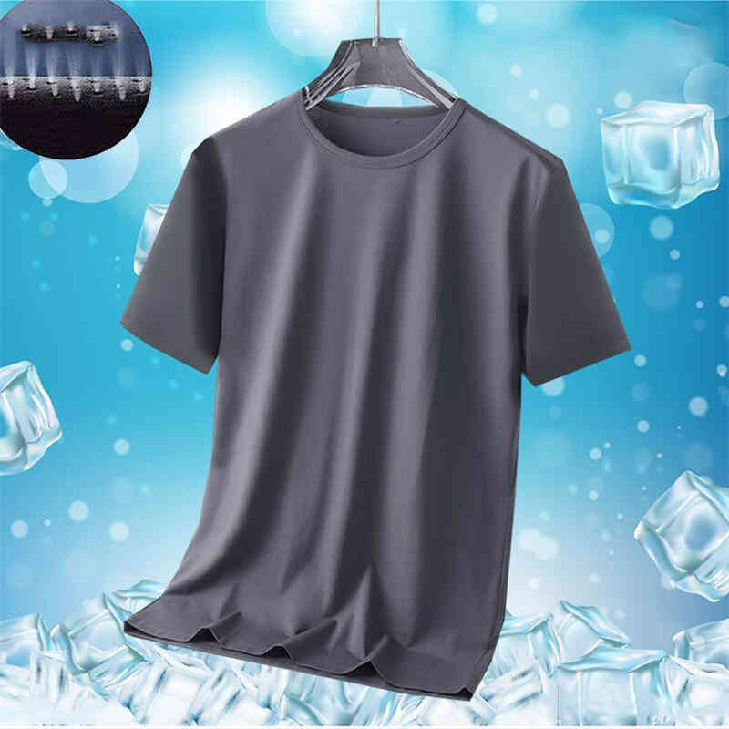 Short Sleeves - 半袖 アイスシルク Tシャツ メンズ 吸汗速乾 接触冷感 ドライ ストレッチ 無地 カットソー スポーツ アウトドア メッシュ生地 通気性 大きいサイズ