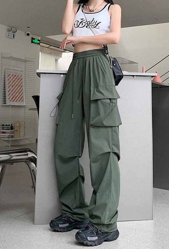 Rakuten - カーゴパンツ レディース 夏 ワイドパンツ イージーパンツ 薄手 体型カバー ハイウエスト スポーツパンツ ゆったり おしゃれ 大きいサイズ