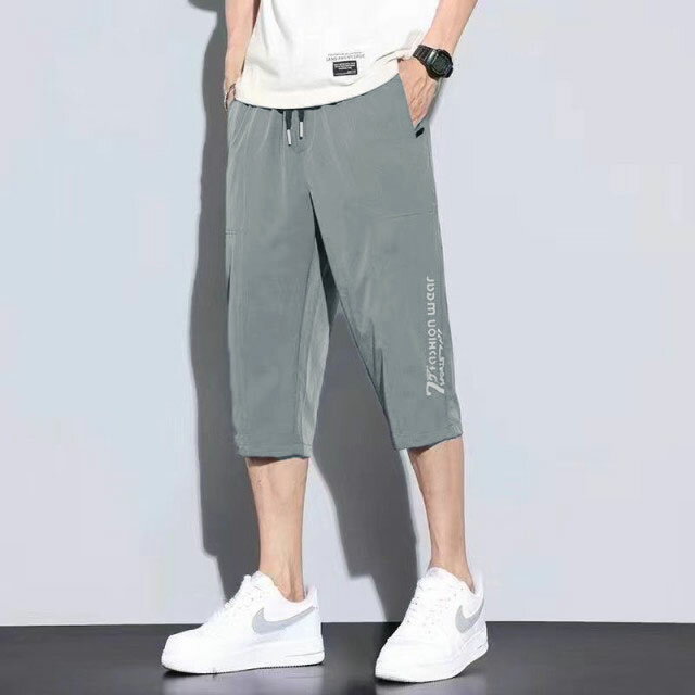 送料無料 ひざ下 7分丈 アイスシルク パンツ メンズ 接触冷感 ハーフパンツ 涼しい イージーパンツ ウエストゴム 夏 軽量 薄手 ズボン トレーニングウェア アウトドア ビジネス オフィス