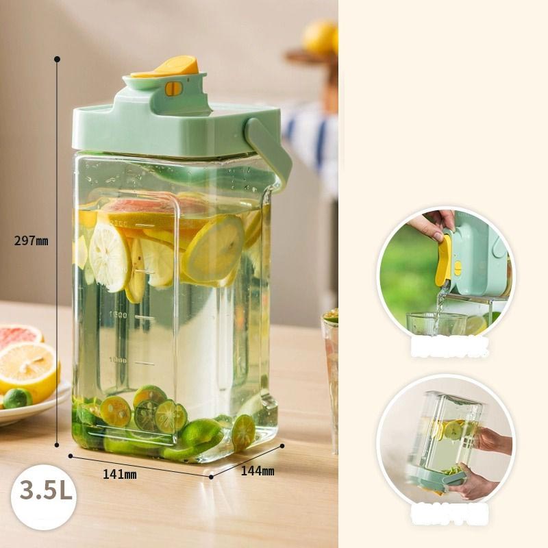 冷水筒 麦茶ポット 耐熱 横置き ピッチャー 3.5リットル 蓋付き 水差し おしゃれ 洗いやすい 持ち出し可能 冷蔵庫 おしゃれ 麦茶ポット 広口 手入れがらく 家族 パーティー 大人数 屋外 ピクニック