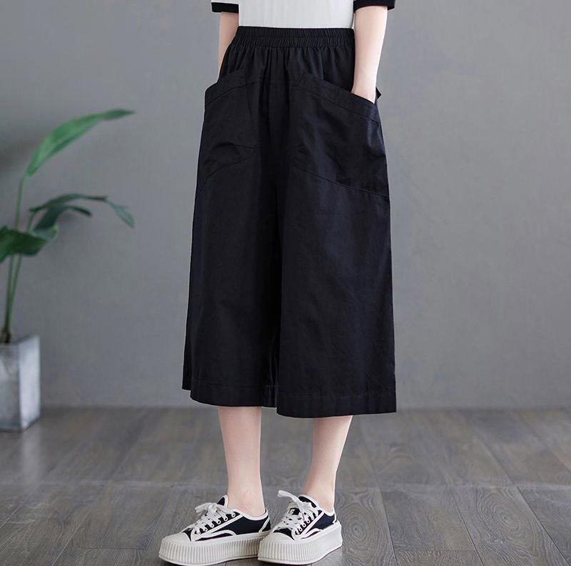 パンツ 8分丈 ワイドパンツ 大きいサイズ サラカル コットン ストレッチ バギーパ...