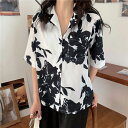 花柄 スキッパーシャツ シャツ レディース トップス 半袖 柄シャツ 柄 ゆったり 落ち感 大きめ