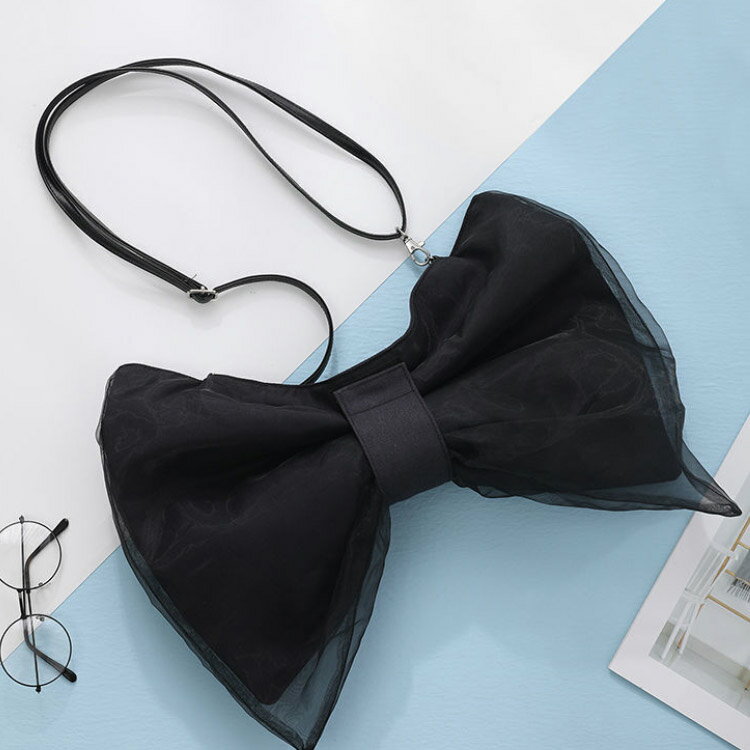 可愛い ビッグリボン ミニショルダー ブラック 大きなリボン シアー素材 肩掛け 斜め掛け ミニバッグ シンプル シアー素材 リボンモチーフ オーガンジー 送料無料 リボン型 女の子 トートバッグ 蝶結び バッグ 鞄