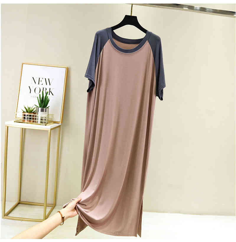 ネグリジェ パジャマ パッチワーク Tシャツワンピース カットソー 半袖 ロング ワンピース ルームウエ..