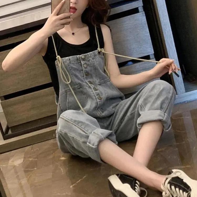 サロペット デニム オーバーオール 薄手 ライトデニム キャミサロペット キャミ ロング パンツ 大きいサイズ おしゃれ 春 夏 秋 着瘦せ