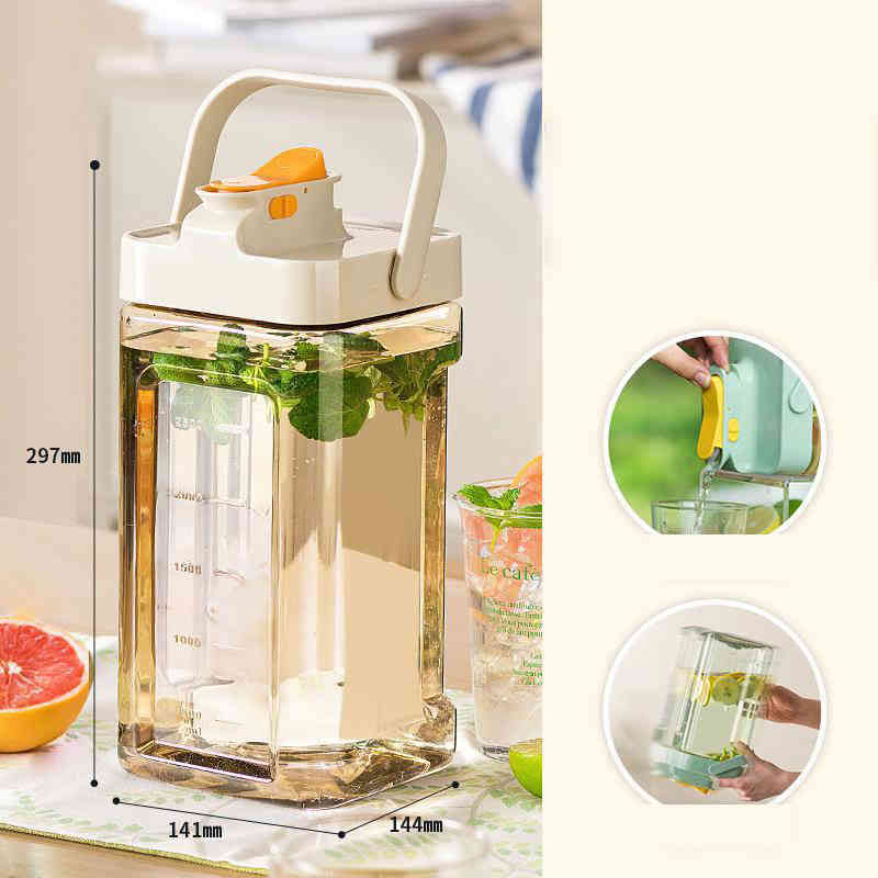 麦茶ポット 冷水筒 ピッチャー 横置き 耐熱 3.5L 洗いやすい ハンドル ロック付き お茶ボトル ミニウォーターサーバー 冷蔵庫 大容量 2