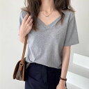 カットソー 半袖 Tシャツ S/M/L/XL レディース トップス 綿 vネック コットン 大きいサイズ ゆったり 春夏 おしゃれ 無地(4)