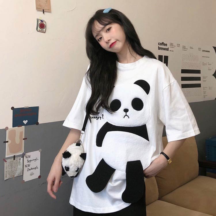 立体的なパンダ レディース メンズ 半袖 シンプル パンダTシャツ パンダTシャツ 春夏 ゆったり ゆるT 大きいサイズ カジュアル カットソー イラストTシャツ 可愛い ファッション kaedeya-10007425 かえで屋 サンプル画像2