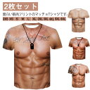 【2点セット】男の裸 面白いtシャツ 半袖 筋肉 おもしろ tシャツ マッチョ 筋肉服 筋肉tシャツ 男女兼用 仮装 筋肉 男性 面白いtシャツ 偽筋肉 コスプ...