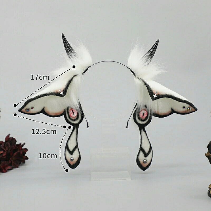 ハロウィン カチューシャ 悪魔 獣耳 幻想生物 蛾 コスプレ 小道具 曲がる自由 仮装 グッズ セクシー リアル風 衣装 コスチューム パーティー クトゥルフ ぬいぐるみ 装飾 アクセサリー 変身フォト ロリータヘアアクセ 漫展用 コス小道具 ゴシック風 ケモミミ サブカルチャーの商品画像 2