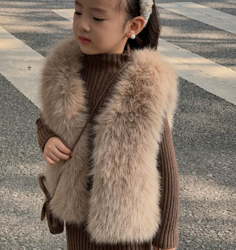 キッズ ベスト ファーベスト 女の子 ジレ 子供服 ファーカーディガン 前開き フェイクファー 秋 冬 Vネ..