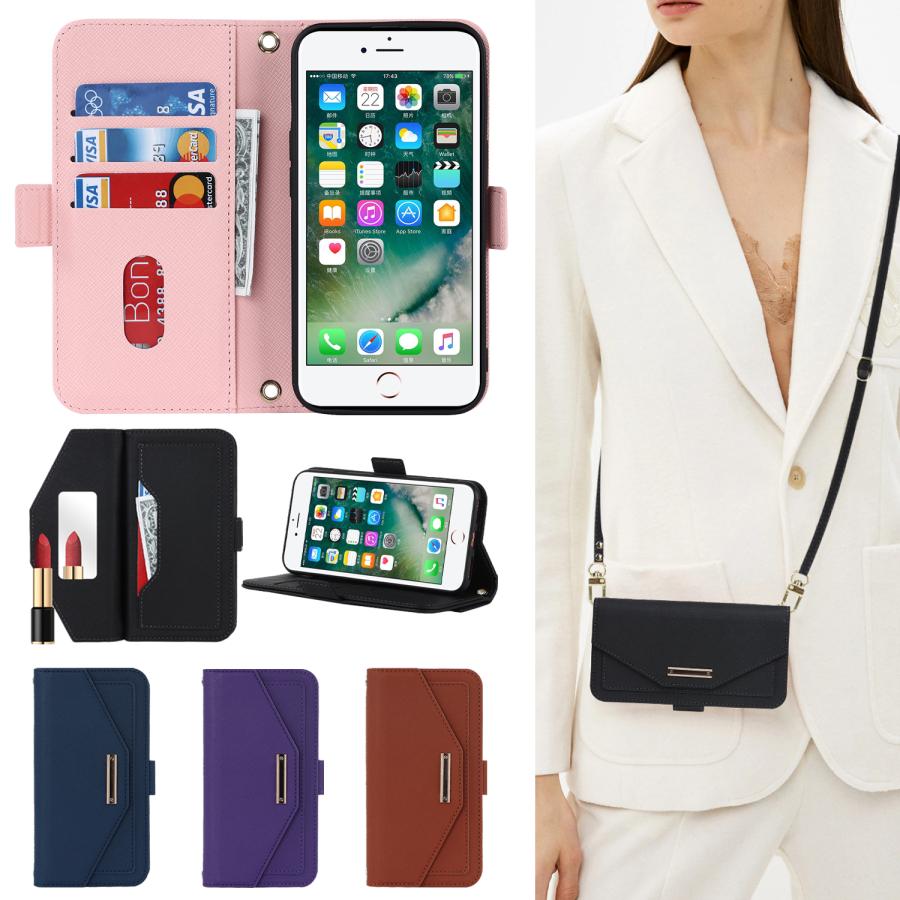 Rakuten - iPhoneケース 手帳型 背面収納 ミラー 鏡付き ショルダー ストラップ 肩掛け iPhone16e iPhone SE4 iPhone SE3 iPhone SE2 iPhone 8 iPhone 7 Plus カード収納 耐衝撃 落下保護 おしゃれ かわいい スマホスタンド 多機能 ポケット付き ギフト プレゼント 人気 送料無料