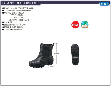 【★送料無料★】作業長靴 福山ゴム BEANS CLUB #3000 24.5-28.0cm 【メンズ・男性用】【レインブーツ ラバーブーツ レインシューズ ガーデニング 雨具 軽量 全面裏ボア】