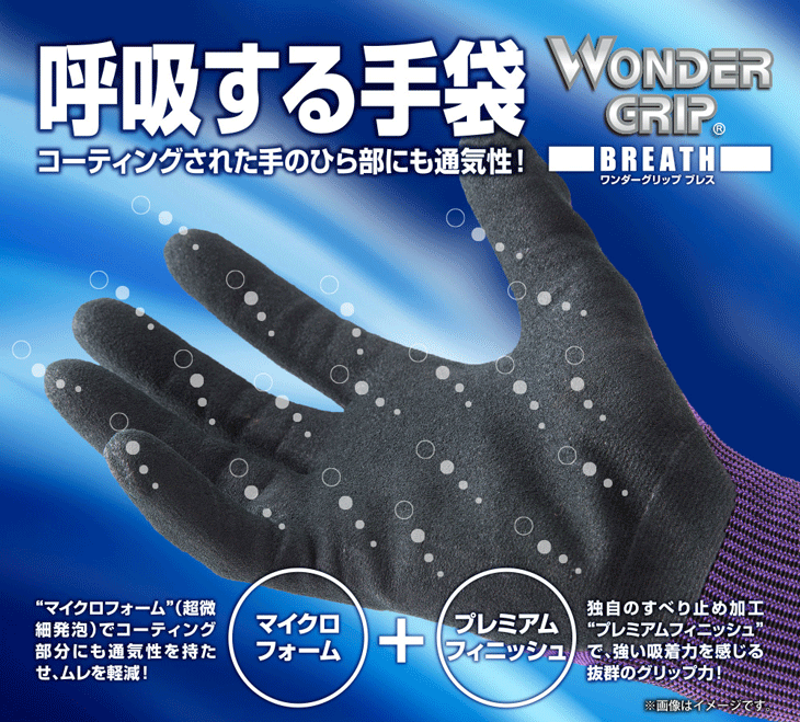 作業用 手袋 ワンダーグリップ ブレス WG501-3P（3枚セット）パープル 蛍光イエロー ユニワールド ニトリルゴム グリップ力 現場 DIY キャンプ アウトドア 2