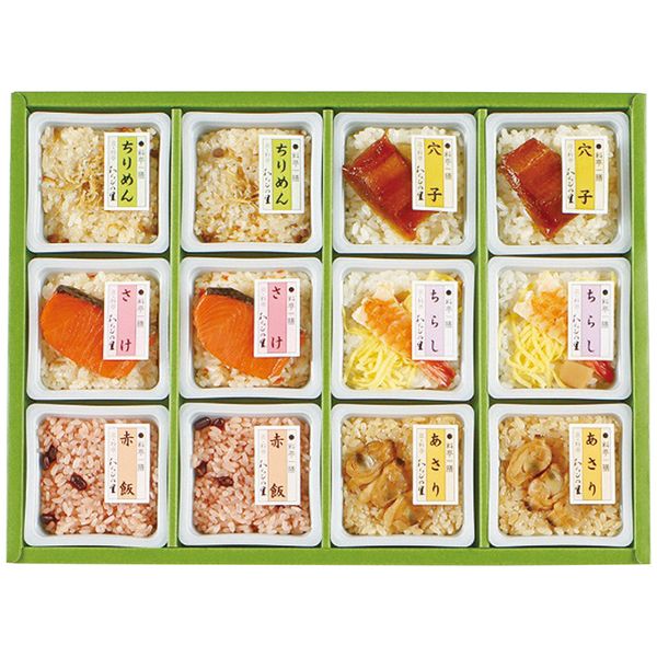 ポイント料亭の炊き込みご飯を電子レンジ約1分で好きなときに簡単に召し上がることができます。現在のお客様のニーズに合わせて少量多種でご用意。賞味期限が常温で75日と保存が可能ですので忙しい方や一人暮らしの方にもお勧めの商品です。※写真はイメージです。内容・デザイン等変更になる場合があります。予めご了承ください。箱サイズ35×5.5×25.7cm現品サイズ・内容ちりめんごはん・鮭ごはん・穴子ごはん・あさりごはん・ちらし寿司・赤飯各2個・各90g・ごましお2袋付重さ1500g製造生産地日本製賞味期間製造日より常温約75日アレルゲン卵・小麦・えび備考※「のし」や「包装」については、対応できる商品と対応できない商品がございます。ご購入前に、お気軽にお問い合わせください。通常、簡易包装に直に送り状を貼ってお送りいたします。【京・料亭 わらびの里 商品一覧】わらびの里 京楽味 佃煮詰合せ わS-30D わらびの里 京楽味 佃煮詰合せ わS-50 わらびの里 料亭一膳 炊き込みご飯詰合せ 里-30D わらびの里 料亭一膳 炊き込みご飯詰合せ 里-50D わらびの里 料亭一膳と最中海藻スープ RS-38Dわらびの里 京・料亭 わらびの里 料亭一膳 炊き込みご飯詰合せ 里-50D ギフト 贈り物 送料無料 【産直】【注意事項】メーカー直送の商品となりますので、「代金引換」払いは不可となります。ご了承ください。お届け先が、北海道、沖縄、離島になる場合、別途送料が必要になる場合がございます。