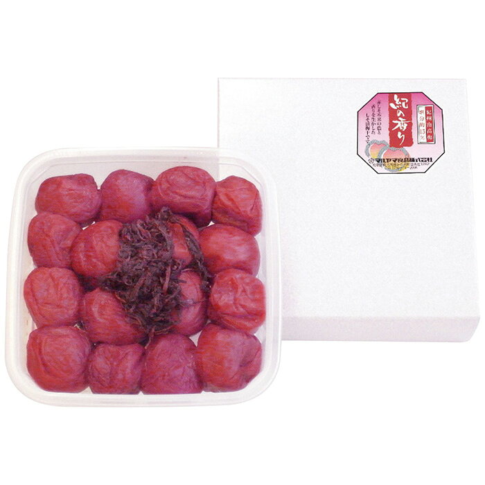 ポイント梅の名門「味覚庵」がお届けする紀州産のしそ漬梅です。昔ながらの酸っぱい塩っぱいしそ漬梅は深紅の色合いと馥郁たる香りが食欲をそそります。ご飯に雑炊に麺類のあしらいに幅広くお使いいただけます。※写真はイメージです。内容・デザイン等変更になる場合があります。予めご了承ください。箱サイズ17×5×17cm現品サイズ・内容紀州産しそ漬梅｢紀の香り｣350g(塩分15％)重さ450g製造生産地日本製賞味期間製造日より常温約270日備考※「のし」や「包装」については、対応できる商品と対応できない商品がございます。ご購入前に、お気軽にお問い合わせください。通常、簡易包装に直に送り状を貼ってお送りいたします。【 商品一覧】 紀州産うす塩昆布梅｢紀の宴｣180g 2120181 紀州産うす塩南高梅｢紀の響き｣500g 2160502 紀州産うす塩南高梅｢紀の恵み｣250g 2060252 紀州産うす塩蜂蜜梅｢紀の和み｣450g 2140451 紀州産しそ漬梅｢紀の香り｣300g 2080302 紀州産しそ漬梅｢紀の香り｣350g 2080350マルヤマ食品 紀州産しそ漬梅｢紀の香り｣350g 2080350 ギフト 贈り物 送料無料【注意事項】メーカー直送の商品となりますので、「代金引換」払いは不可となります。ご了承ください。お届け先が、北海道、沖縄、離島になる場合、別途送料が必要になる場合がございます。