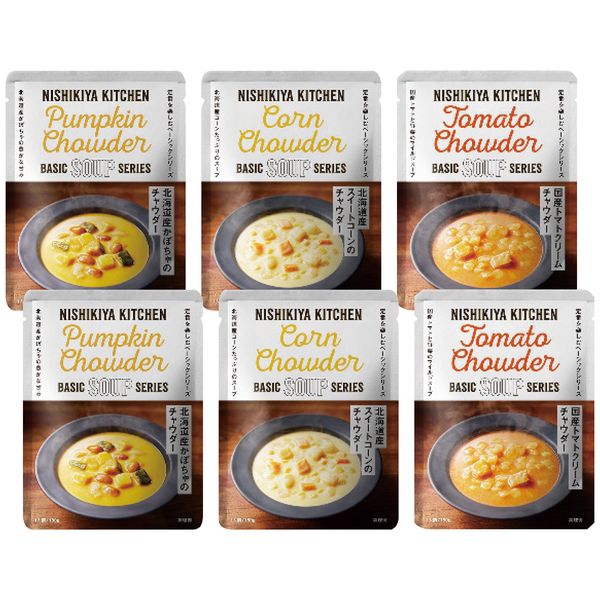 ポイント宮城県岩沼市にあるレトルト食品メーカーです。食材やスパイスは厳選したものだけを使用し、手に入らない食材はみずからつくります。水も丁寧に濾過して使用し、塩も料理に合わせて使い分けています。美味しさを追求し、こだわり抜いた商品で皆さまに「カンタン」を提供するのがわたしたちの使命です。※写真はイメージです。内容・デザイン等変更になる場合があります。予めご了承ください。箱サイズ24×6.3×16.5cm現品サイズ・内容NK'23北海道産かぼちゃのチャウダー・NK'23北海道産スイートコーンのチャウダー・NK国産トマトクリームチャウダー各2個・各180g重さ1210g製造生産地日本製賞味期間製造日より常温約360日アレルゲン乳成分・小麦備考 ※「のし」や「包装」については、対応できる商品と対応できない商品がございます。ご購入前に、お気軽にお問い合わせください。通常、簡易包装に直に送り状を貼ってお送りいたします。【ニシキヤキッチン 商品一覧】 カレーBEST5セット5個入 国産野菜たっぷりチャウダー6個入にしき食品 ニシキヤキッチン 国産野菜たっぷりチャウダー6個入 ギフト お歳暮 送料無料【注意事項】メーカー直送の商品となりますので、「代金引換」払いは不可となります。ご了承ください。お届け先が、北海道、沖縄、離島になる場合、別途送料が必要になる場合がございます。