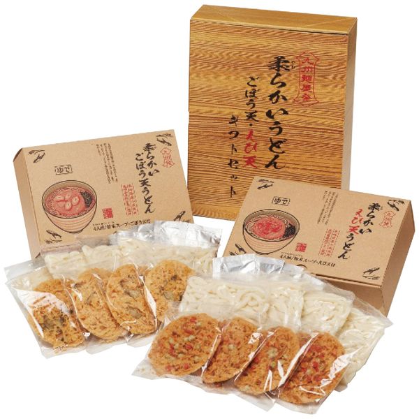 ポイント茹でてあるから簡単調理！九州で人気の柔らかいうどんです。長崎県産小麦使用の麺と長崎県産焼あごだし使用のあごだしスープに香ばしいごぼう天、えび天をセットしました。3種の味がマッチした極上の味をお召し上がり頂けます。※写真はイメージです。内容・デザイン等変更になる場合があります。予めご了承ください。箱サイズ23×7.5×31cm現品サイズ・内容ごぼう天うどん4食入(めん150g、ごぼう天、粉末スープ各4袋)・えび天うどん4食入(めん150g、えび天、粉末スープ各4袋)各1箱重さ1700g製造生産地日本製賞味期間製造日より常温約150日アレルゲン小麦・えび備考 ※「のし」や「包装」については、対応できる商品と対応できない商品がございます。ご購入前に、お気軽にお問い合わせください。通常、簡易包装に直に送り状を貼ってお送りいたします。【 エン・ダイニング 商品一覧】エン・ダイニング 7種の具材本場長崎で作ったちゃんぽん＆皿うどんセット CS-A エン・ダイニング やわらかいうどん ごぼう天・えび天セット GE-A エン・ダイニング 乾麺のパスタ茹でちゃいましたギフトセット3食 KPY-A エン・ダイニング 乾麺のパスタ茹でちゃいましたギフトセット6食 KPY-B エン・ダイニング 乾麺のパスタ茹でちゃいましたギフトセット9食 KPY-C エン・ダイニング 九州ラーメン味めぐり12食 KK-30 エン・ダイニング 九州ラーメン味めぐり4食 KK-10 エン・ダイニング 九州ラーメン味めぐり8食 KK-20エン・ダイニング やわらかいうどん ごぼう天・えび天セット GE-A ギフト お歳暮 送料無料【注意事項】メーカー直送の商品となりますので、「代金引換」払いは不可となります。ご了承ください。お届け先が、北海道、沖縄、離島になる場合、別途送料が必要になる場合がございます。