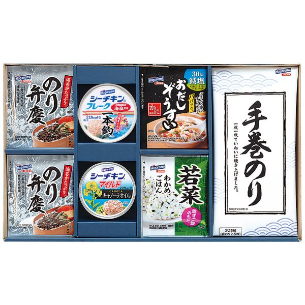 ポイント感謝の気持ちに「和」を詰めて。和食を彩る乾物と人気のシーチキンを詰合わせました。※写真はイメージです。内容・デザイン等変更になる場合があります。予めご了承ください。箱サイズ39×4.3×23.7cm現品サイズ・内容のり弁慶ふりかけ(3g×6袋)・減塩おだしぞうすいかに(6.5g×3袋)・わかめ混ぜご飯若菜(2.8g×3袋)・手巻のり(2切5枚1袋)・シーチキンフレーク一本釣・シーチキンマイルドキャノーラ各1缶・各70g重さ510g製造生産地日本製賞味期間製造日より常温約540日アレルゲン卵・乳成分・小麦・えび・かに備考 ※「のし」や「包装」については、対応できる商品と対応できない商品がございます。ご購入前に、お気軽にお問い合わせください。通常、簡易包装に直に送り状を貼ってお送りいたします。【はごろも 商品一覧】はごろもフーズ SDGsシーチキンギフト SDGs-30 はごろもフーズ シーチキンSmileギフト SML-20A はごろもフーズ シーチキンSmileギフト SML-30A はごろもフーズ シーチキンギフト SET-20B はごろもフーズ シーチキンギフト SET-30B はごろもフーズ シーチキンギフト SET-50B はごろもフーズ バラエティシーフード VX-30D はごろもフーズ バラエティシーフード VX-50D はごろもフーズ 和風バラエティギフト KR-b はごろもフーズ 和風バラエティギフト KR-f はごろもフーズ 和風バラエティギフト KR-gAはごろも はごろもフーズ 和風バラエティギフト KR-f ギフト お歳暮 送料無料【注意事項】メーカー直送の商品となりますので、「代金引換」払いは不可となります。ご了承ください。お届け先が、北海道、沖縄、離島になる場合、別途送料が必要になる場合がございます。