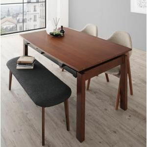 北欧テイスト 天然木ウォールナット材 伸縮ダイニングセット KANA カナ 4点セット(テーブル+チェア2脚+ベンチ1脚) W140-240[00]