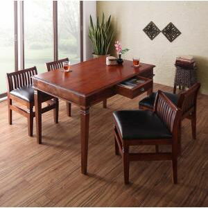 天然木マホガニー材アンティーク調アジアンダイニングシリーズ RADOM ラドム 5点セット(テーブル+チェア4脚) W130[00]