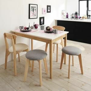 ポイント6倍／ カワイイテイスト ダイニング Lauren ローレン 5点セット(テーブル+チェア2脚＋スツール2脚) W115[00]